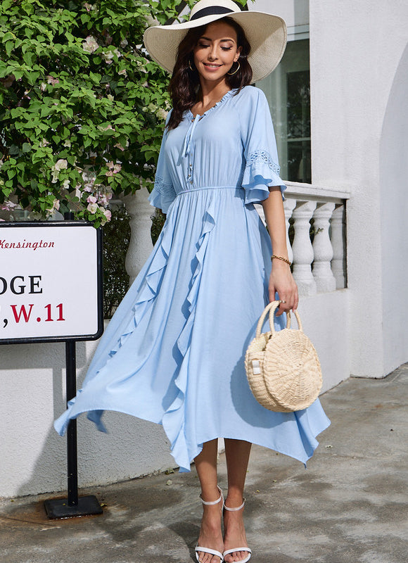 Robe Dentelle Bleue Fluide - gallery 4