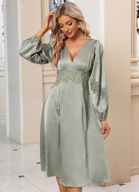 Robe Vert Sauge Dentelle - gallery 3