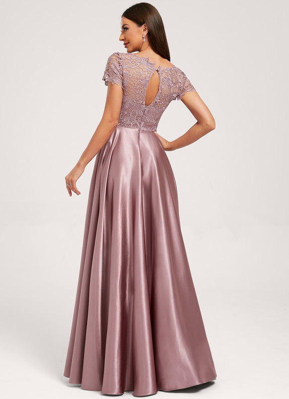 Robe Dentelle Satin Mauve - gallery 1