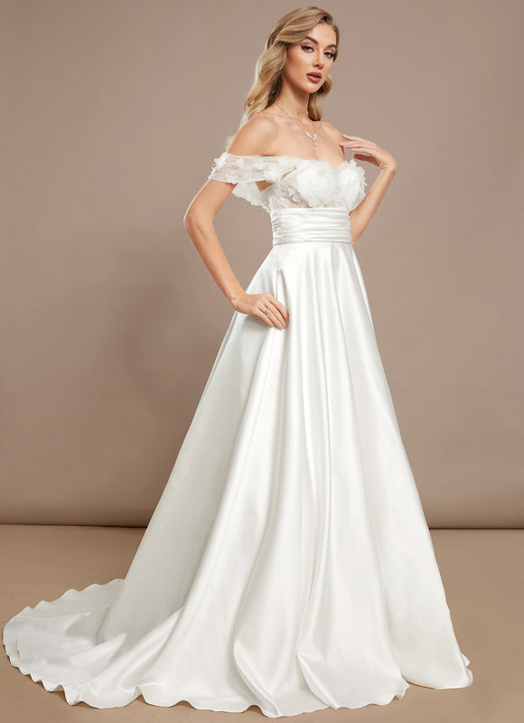 Robe Blanche Dentelle Epaule Dénudée - gallery 2