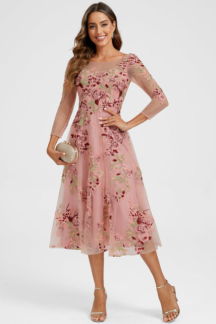 Robe Cocktail Rose Poudré Dentelle - gallery 1