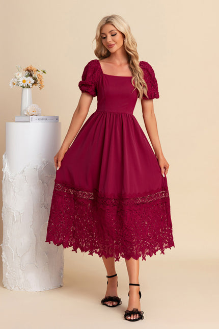 Robe Dentelle Midi Bordeaux Brodée - gallery 1