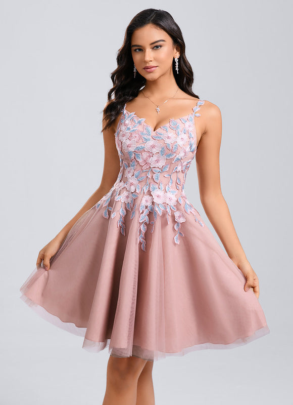 Robe Dentelle Courte Tulle Floral - gallery 1
