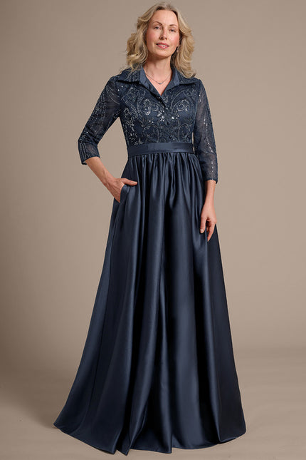 Robe Dentelle Satin Bleu Marine - gallery 2