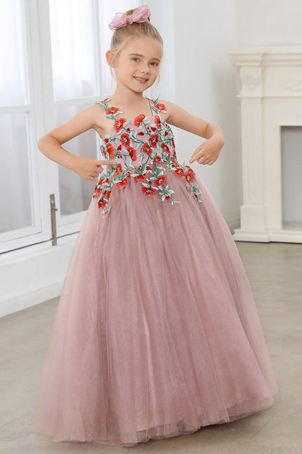 Robe Dentelle Tulle Rose Fleuri - gallery 4