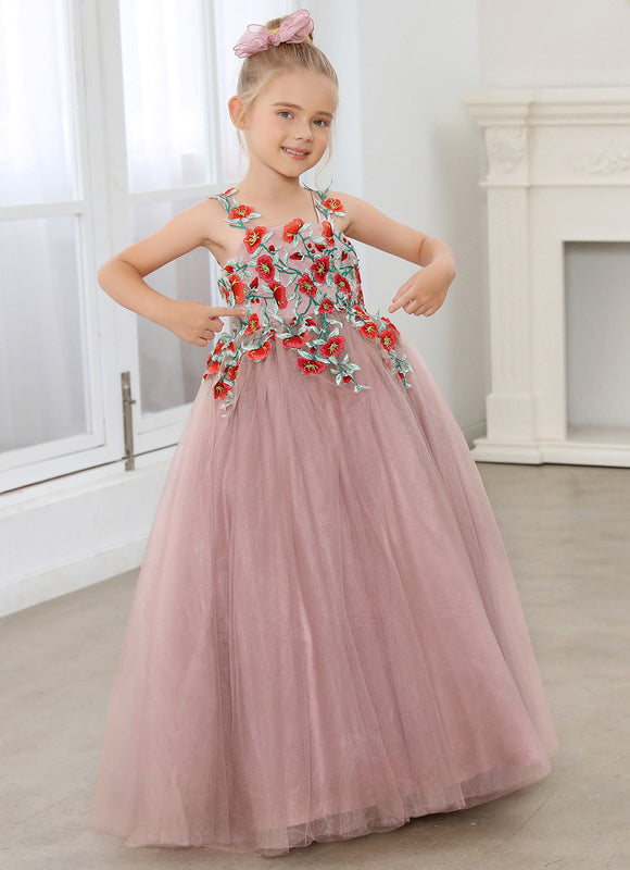 Robe Dentelle Tulle Rose Fleuri - gallery 4