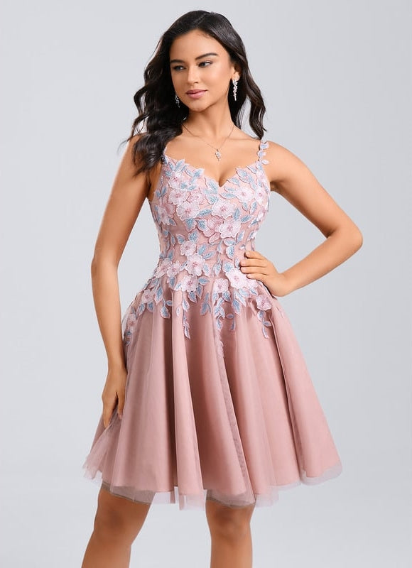 Robe Dentelle Courte Tulle Floral - gallery 2